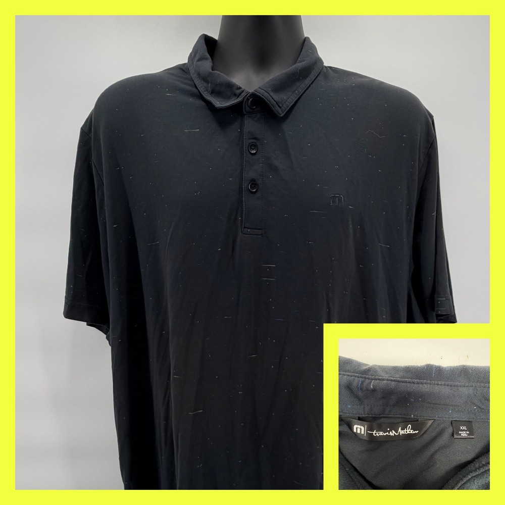 Travis Mathew XXL Polo Shirt Black Interstellar Space Dye Fleck‎ Golf Men's 2XL